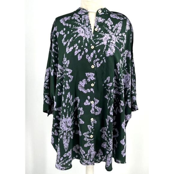 Free People Goddess Sleep Shirt Emerald Combo Floral XS Intimately - Picture 2 of 6